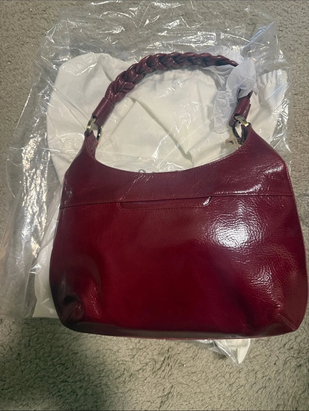 HOBO Braided-Handle Leather bag in Garnet gloss
